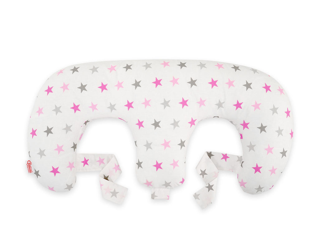 Replacement Cover for Bobono Twin Nursing Pillow – 100% Cotton - Grey-pink stars