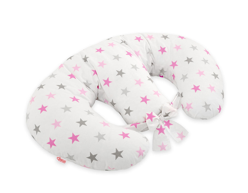 Replacement Cover for Bobono Twin Nursing Pillow – 100% Cotton - Grey-pink stars
