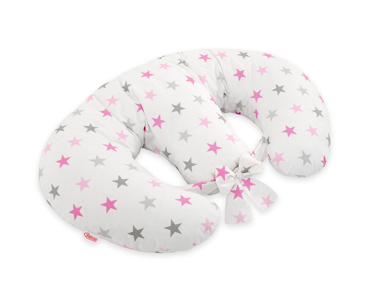 Replacement Cover for Bobono Twin Nursing Pillow – 100% Cotton - Grey-pink stars