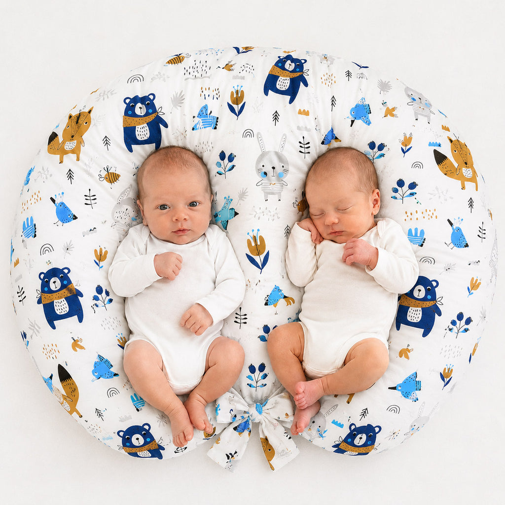 Replacement Cover for Bobono Twin Nursing Pillow – 100% Cotton - Free Feeding- navy blue bears