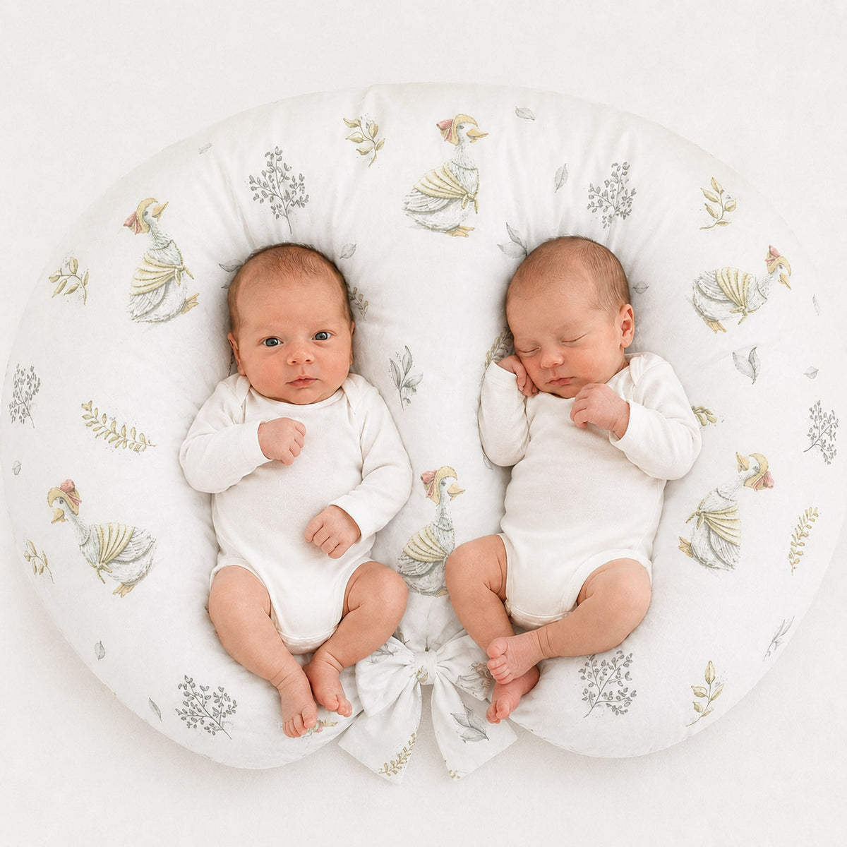 Twin nursing pillow, Breastfeeding Croissant Pillow, removable, Hands-Free Feeding- gooses