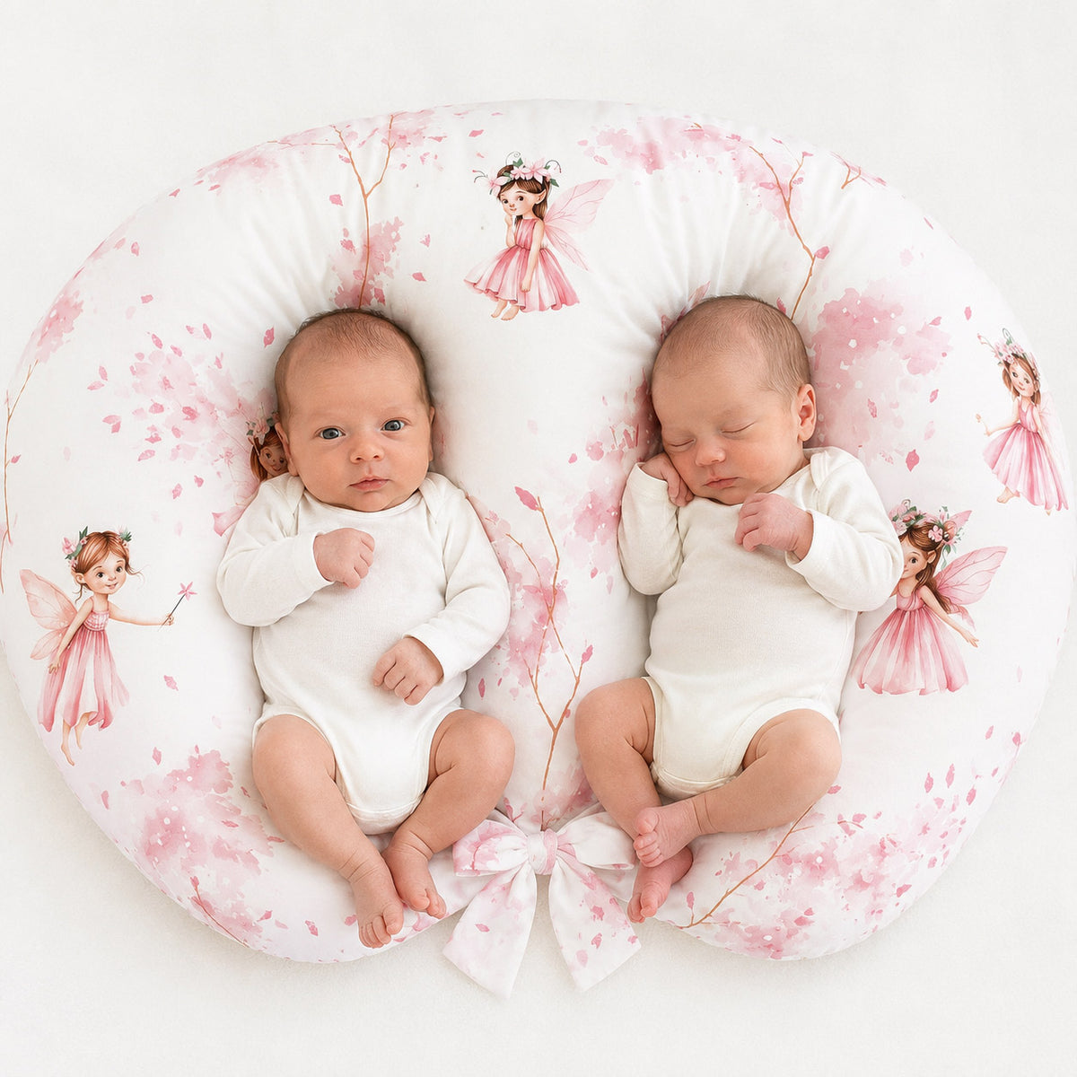 Twin nursing pillow, Breastfeeding Croissant Pillow, removable, Hands-Free Feeding- Blossom Fairies
