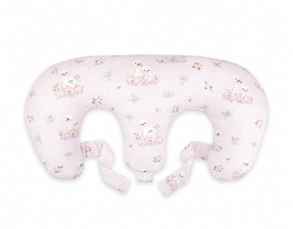 Twin nursing pillow, Breastfeeding Croissant Pillow, removable, Hands-Free Feeding- Little Swans