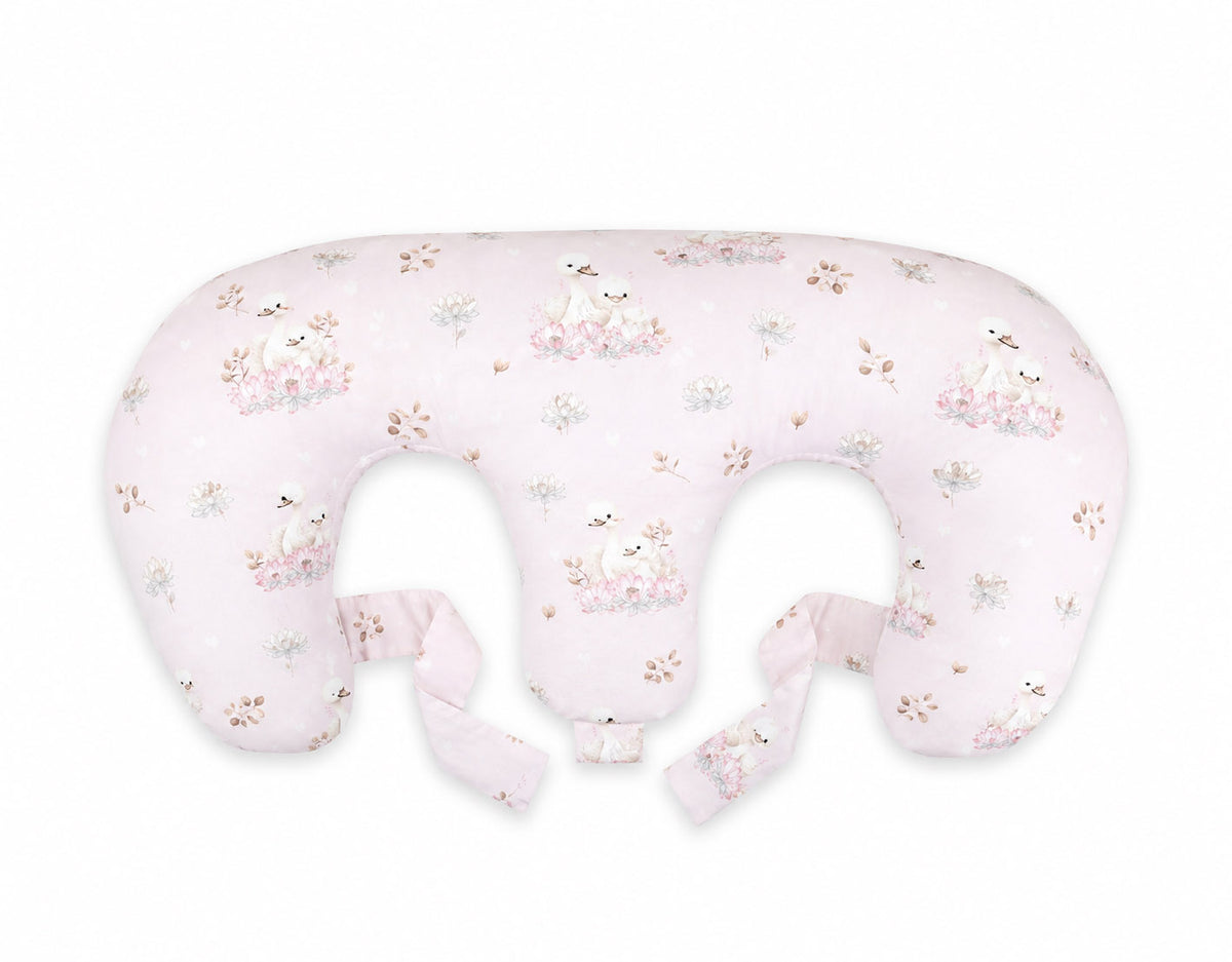 Twin nursing pillow, Breastfeeding Croissant Pillow, removable, Hands-Free Feeding- Little Swans