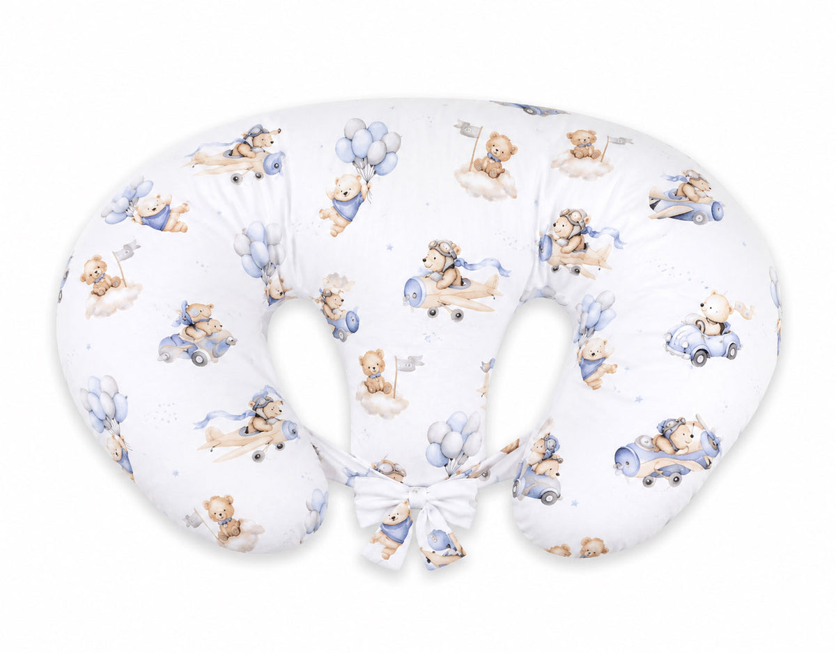 Twin nursing pillow, Breastfeeding Croissant Pillow, removable, Hands-Free Feeding- Blue Sky Bears