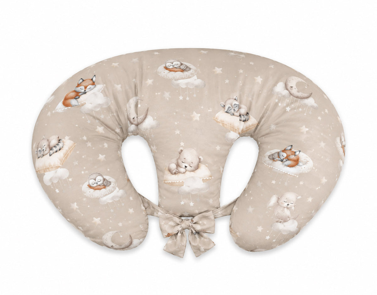 Twin nursing pillow, Breastfeeding Croissant Pillow, removable, Hands-Free Feeding- Twinkle Woodland