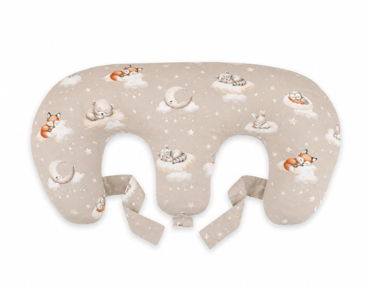 Twin nursing pillow, Breastfeeding Croissant Pillow, removable, Hands-Free Feeding- Twinkle Woodland