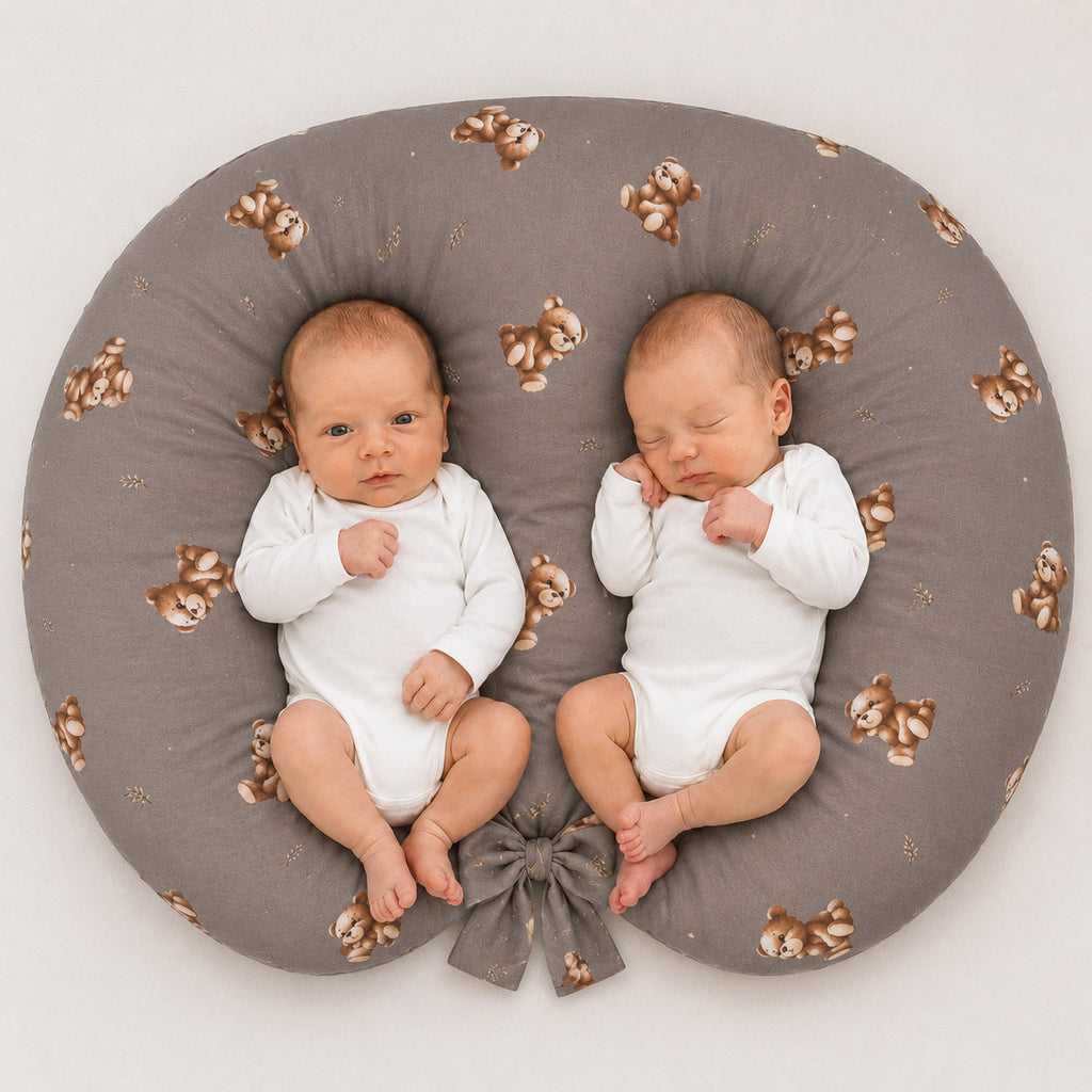 Replacement Cover for Bobono Twin Nursing Pillow – 100% Cotton - Toffee Teddy