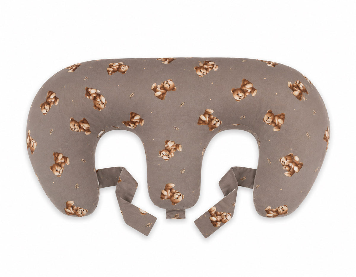 Twin nursing pillow, Breastfeeding Croissant Pillow, removable, Hands-Free Feeding- Toffee Teddy
