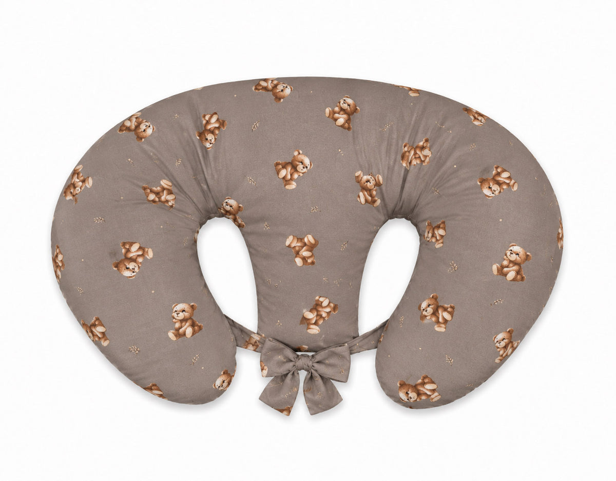 Twin nursing pillow, Breastfeeding Croissant Pillow, removable, Hands-Free Feeding- Toffee Teddy