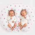 Replacement Cover for Bobono Twin Nursing Pillow – 100% Cotton - Grey-pink stars