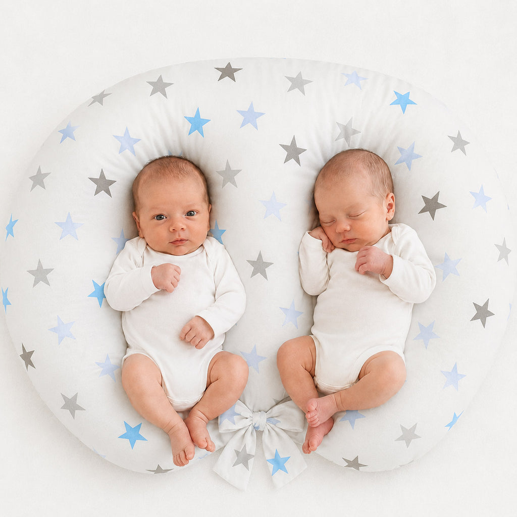 Replacement Cover for Bobono Twin Nursing Pillow – 100% Cotton - Grey-blue stars