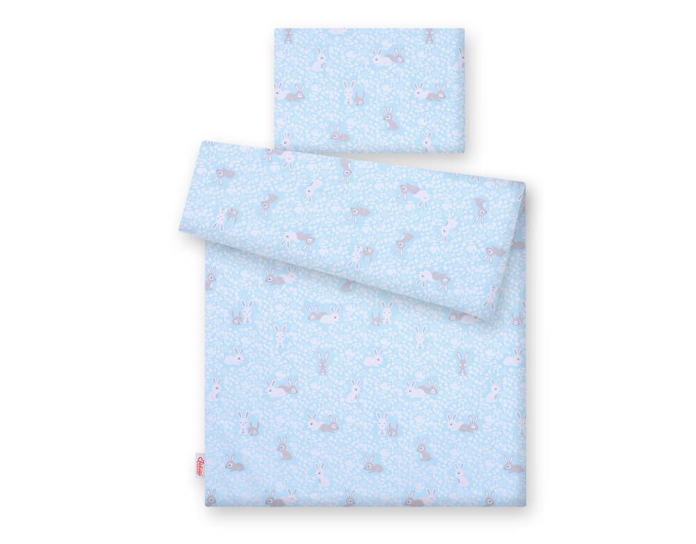 Double-sided baby cotton bedding set 2-pcs 120x90 cm- blue rabbits