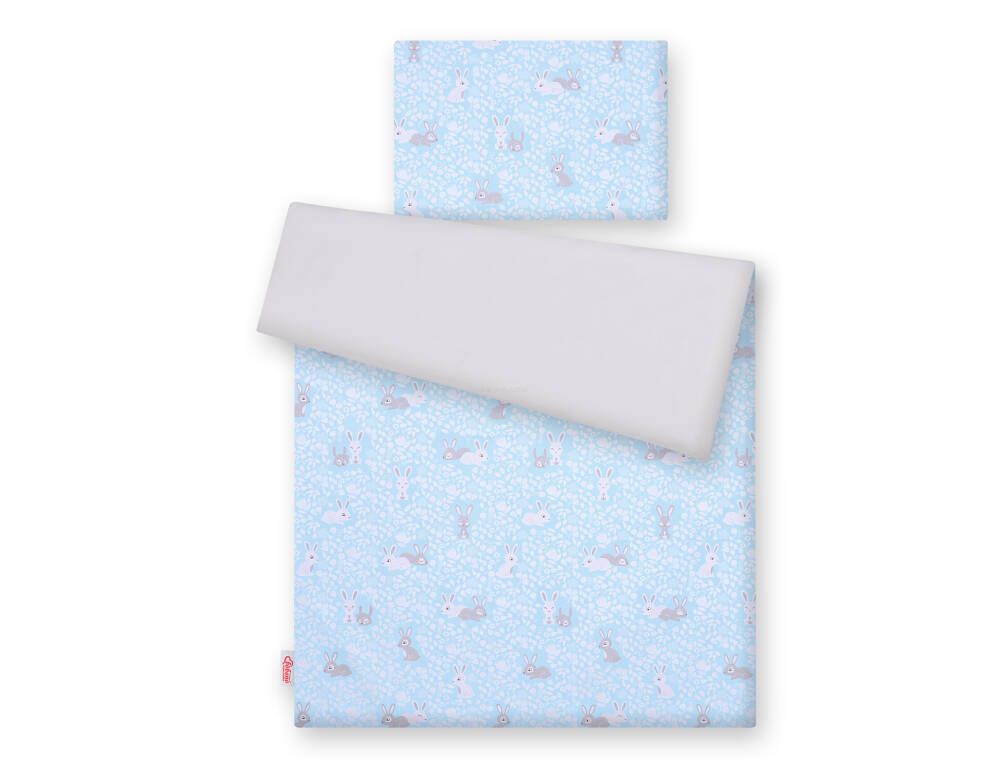 Double-sided baby cotton bedding set 2-pcs - blue rabbits/gray