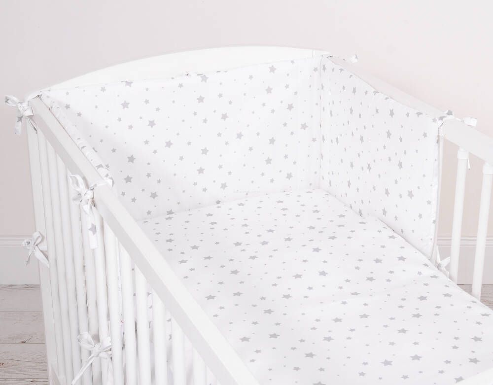 Baby cotton bedding set 2-pcs 120x90 cm- mini gray stars