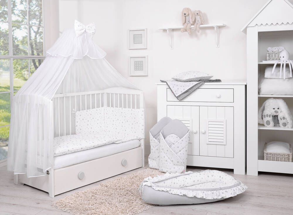 Baby cotton bedding set 2-pcs 120x90 cm- mini gray stars
