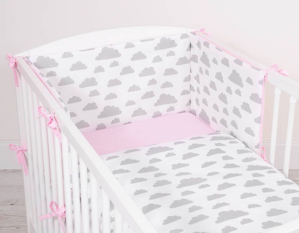 Baby cotton bedding set 2-pcs - clouds gray/pink