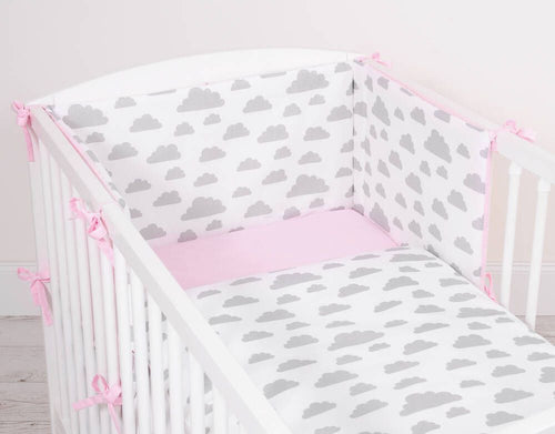 Baby cotton bedding set 2-pcs - clouds gray/pink
