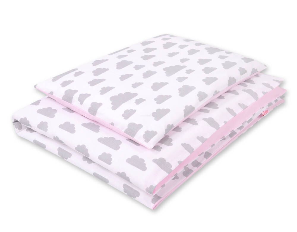 Baby cotton bedding set 2-pcs - clouds gray/pink