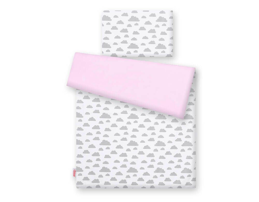 Baby cotton bedding set 2-pcs - clouds gray/pink