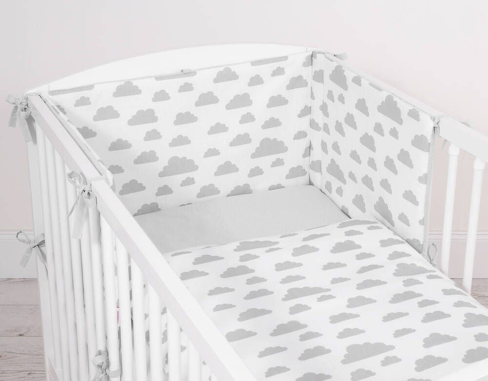 Baby cotton bedding set 2-pcs - clouds gray/gray