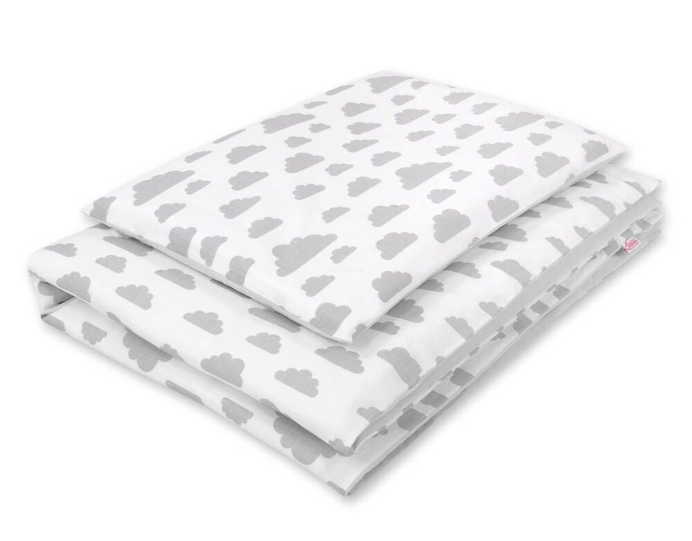 Baby cotton bedding set 2-pcs - clouds gray/gray