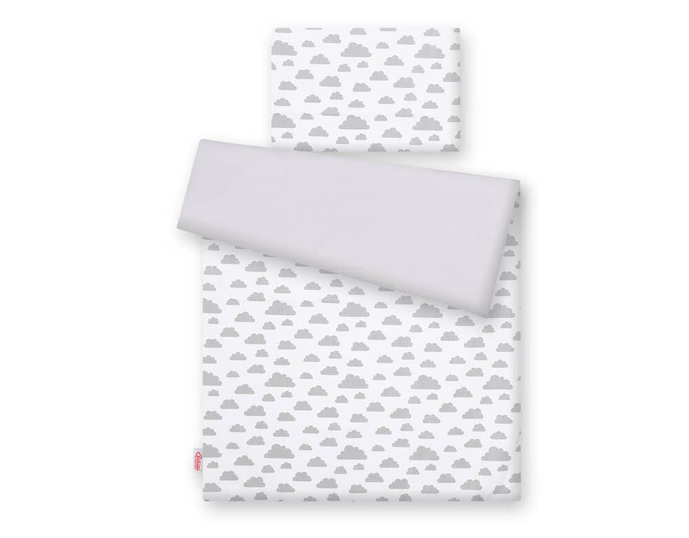 Baby cotton bedding set 2-pcs - clouds gray/gray