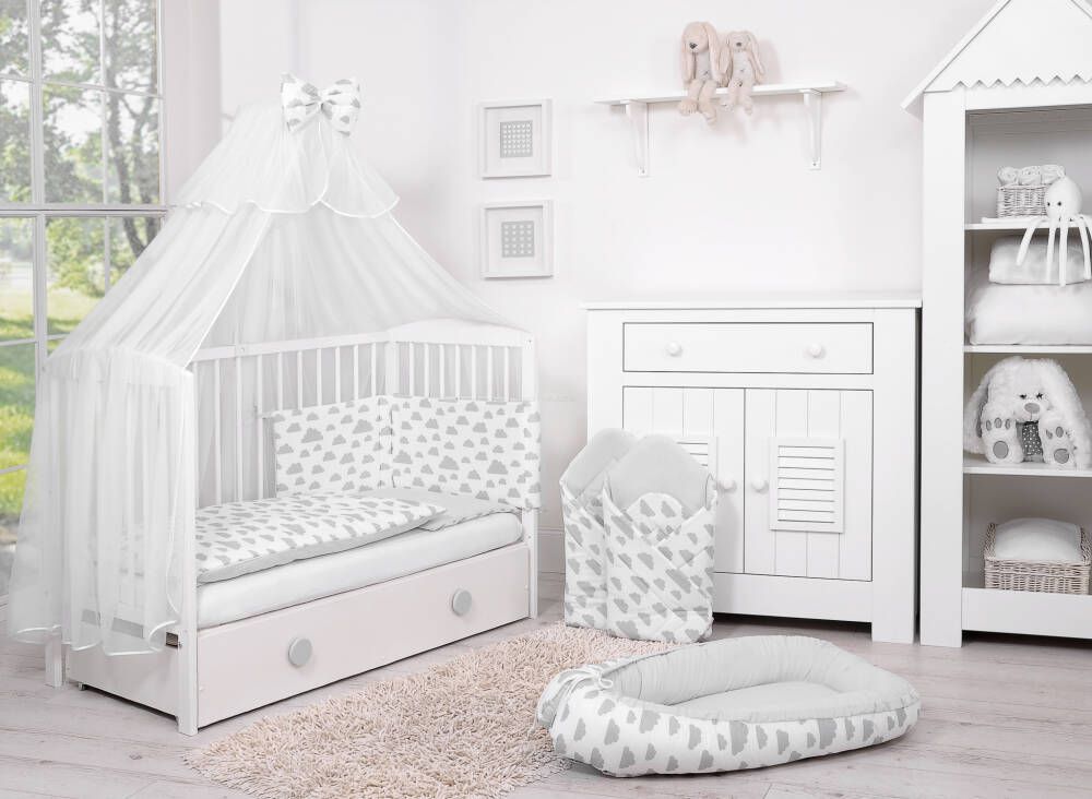 Baby cotton bedding set 2-pcs - clouds gray/gray