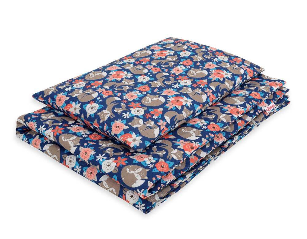 Baby cotton bedding set 2-pcs 120x90 cm- fox family on blue
