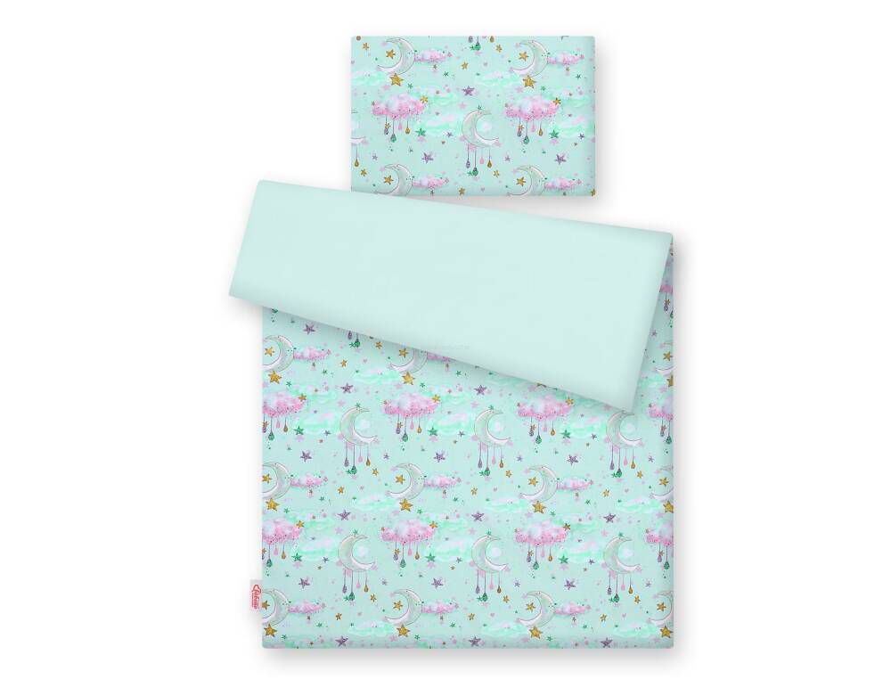 Baby cotton bedding set 2-pcs 120x90 cm- moons mint