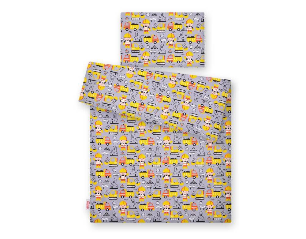 Baby cotton bedding set 2-pcs 120x90 cm- yellow excavators