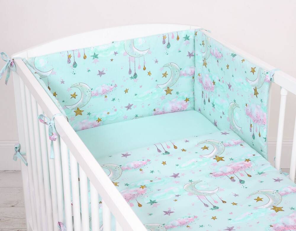 Baby cotton bedding set 2-pcs 135x100 cm- moons mint