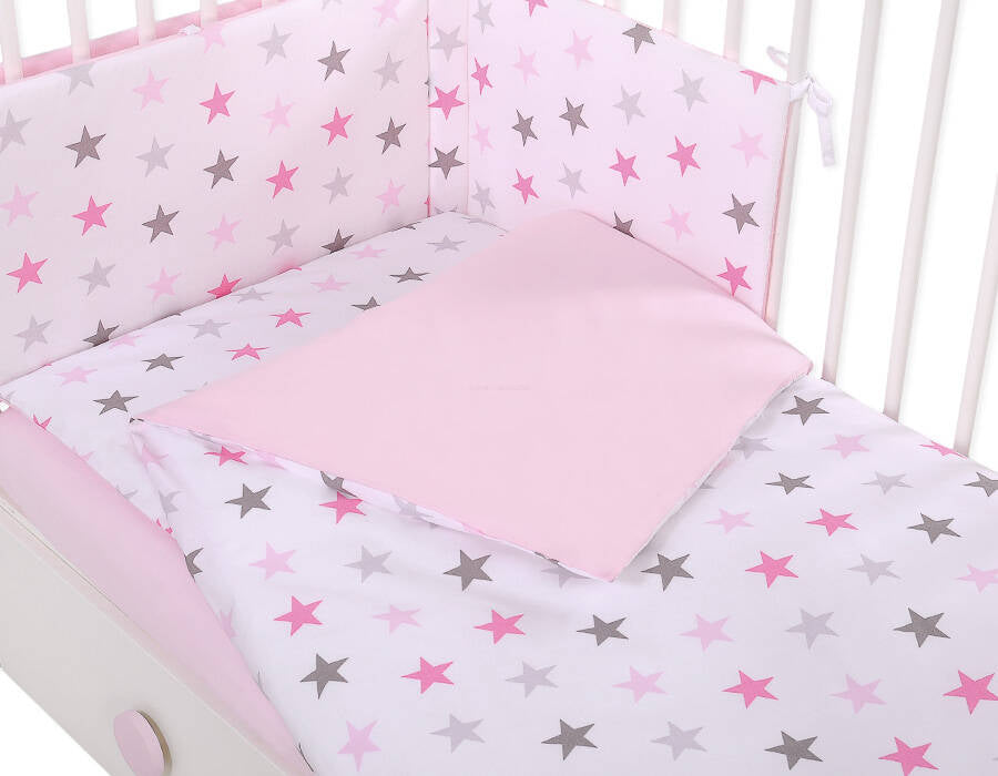 Baby cotton bedding set 2-pcs 135x100 cm- stars pink -gray/ pink