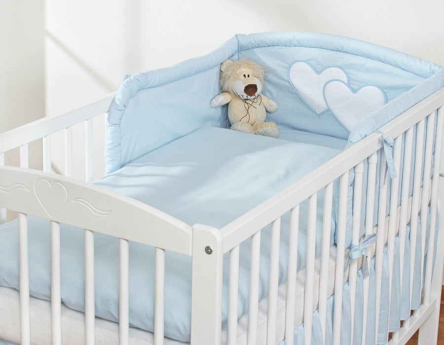 Universal crib rail bumper – Hearts blue