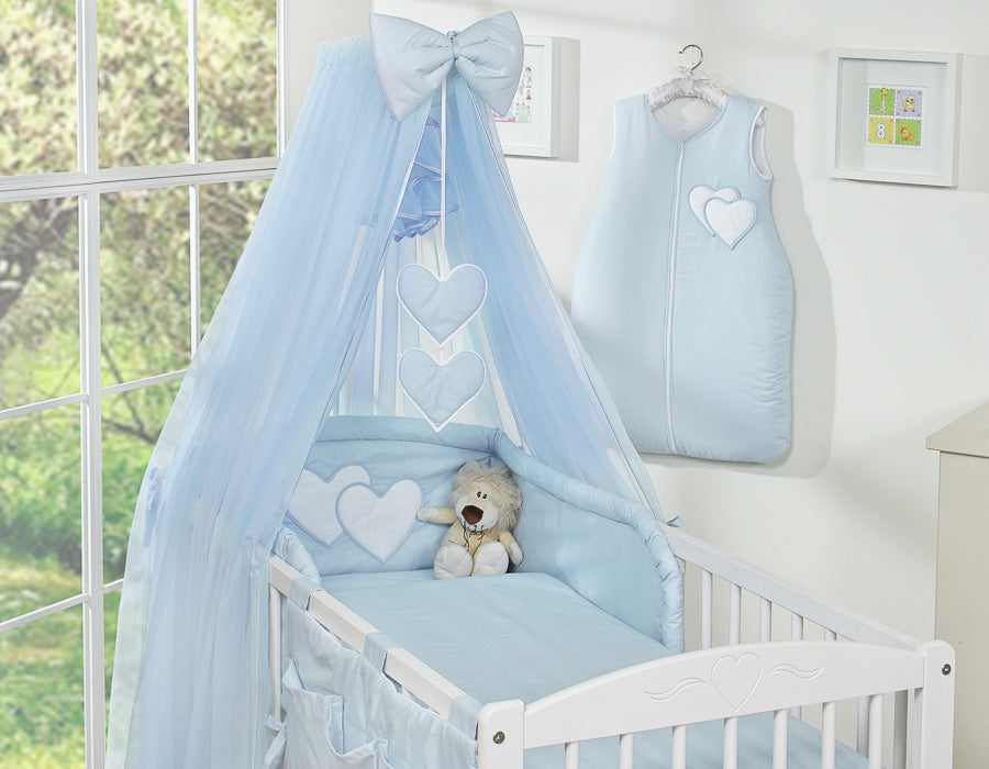 Bedding set 5-pcs with mosquito-net- Hanging Hearts blue