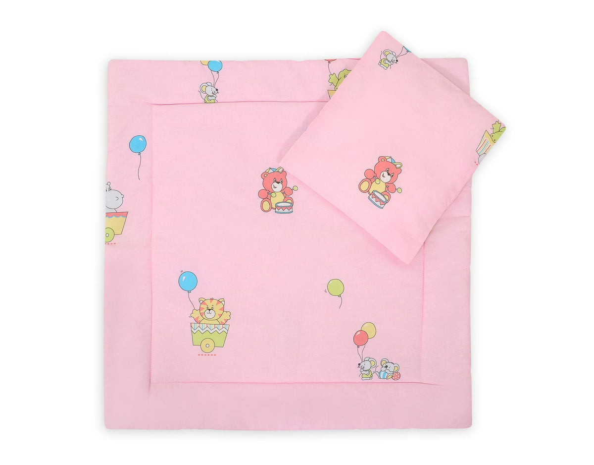 Pram bedding set with duvet and pillow 2pcs - Animals on pink