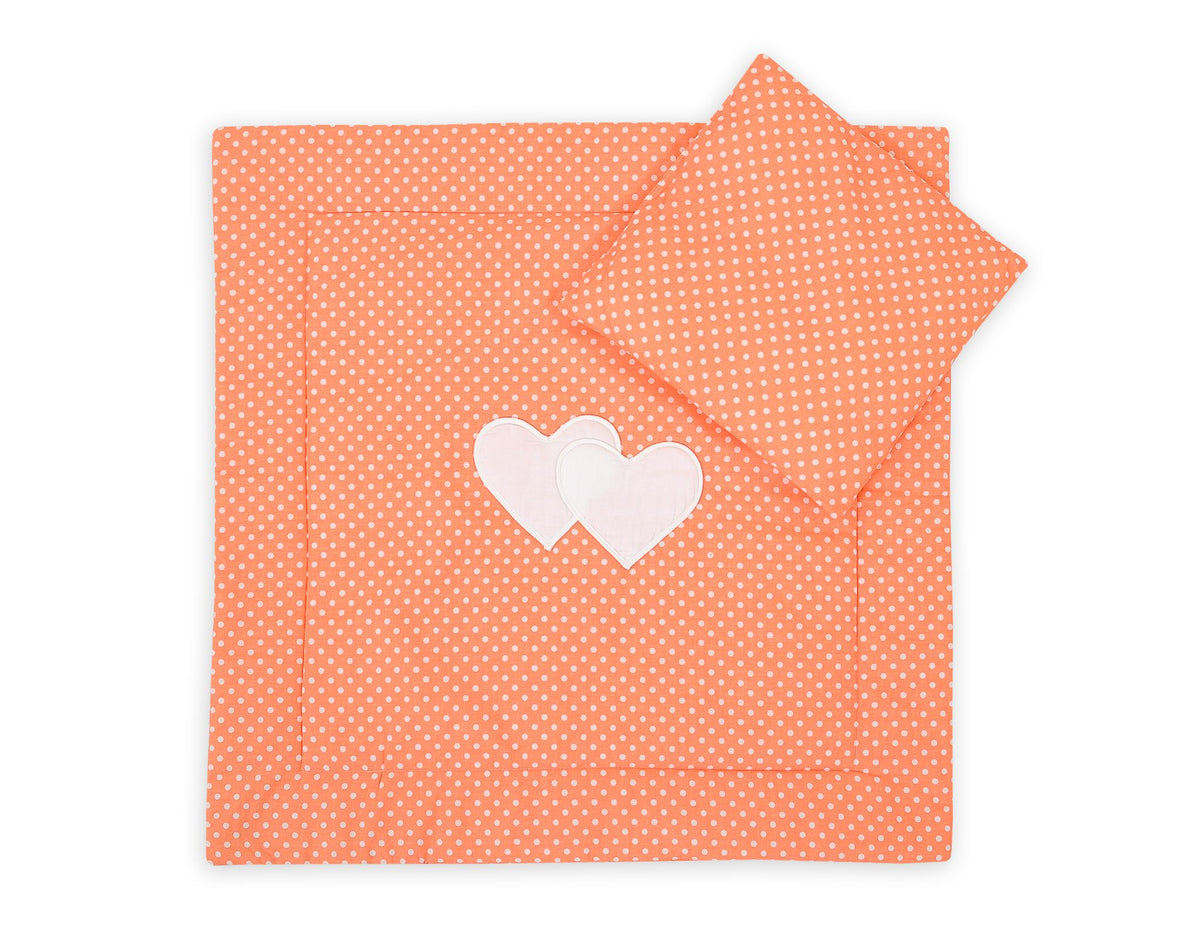 Pram bedding set with duvet and pillow 2pcs - Peach polka dots hearts