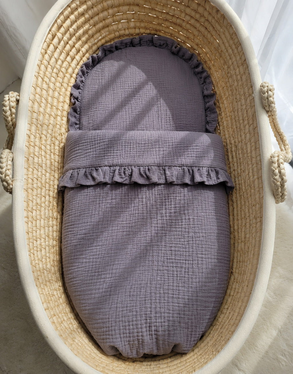 Duvet and a flat pillow MUSLIN with a frill- 2pcs set - anthracite