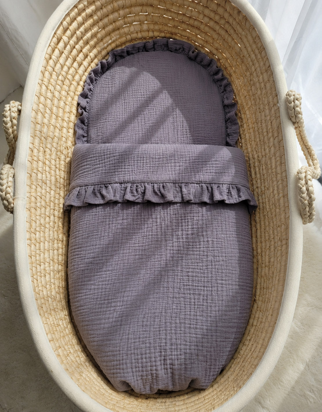 Duvet and a flat pillow MUSLIN with a frill- 2pcs set - anthracite