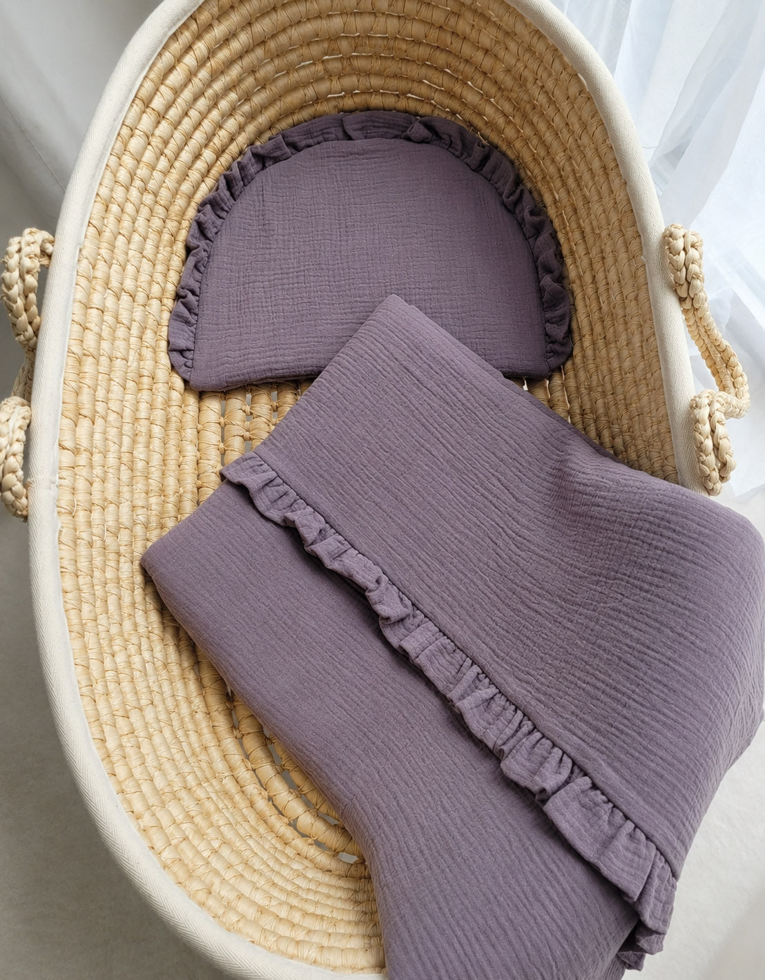 Duvet and a flat pillow MUSLIN with a frill- 2pcs set - anthracite