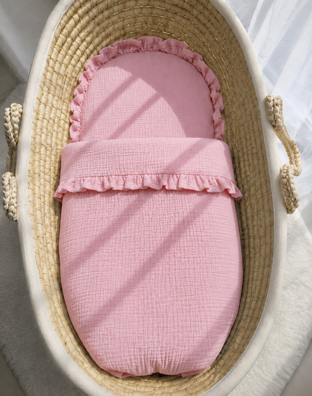 Duvet and a flat pillow MUSLIN with a frill- 2pcs set - pink