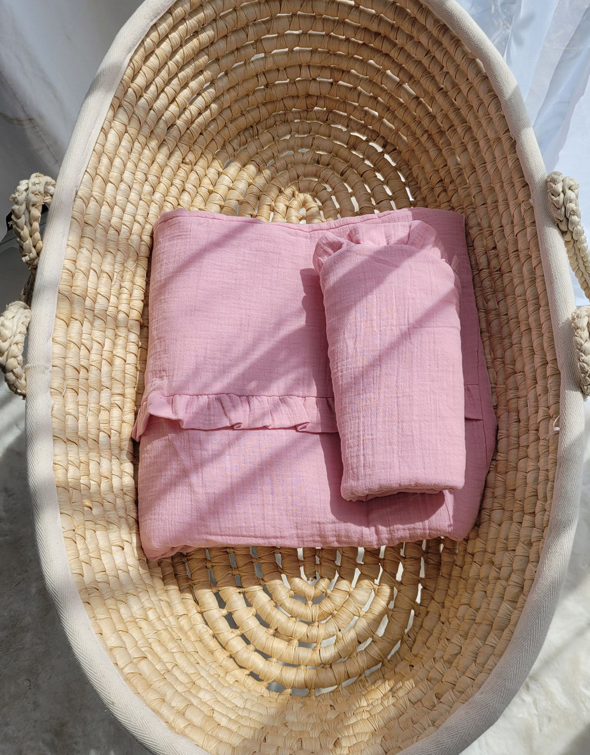 Duvet and a flat pillow MUSLIN with a frill- 2pcs set - pink