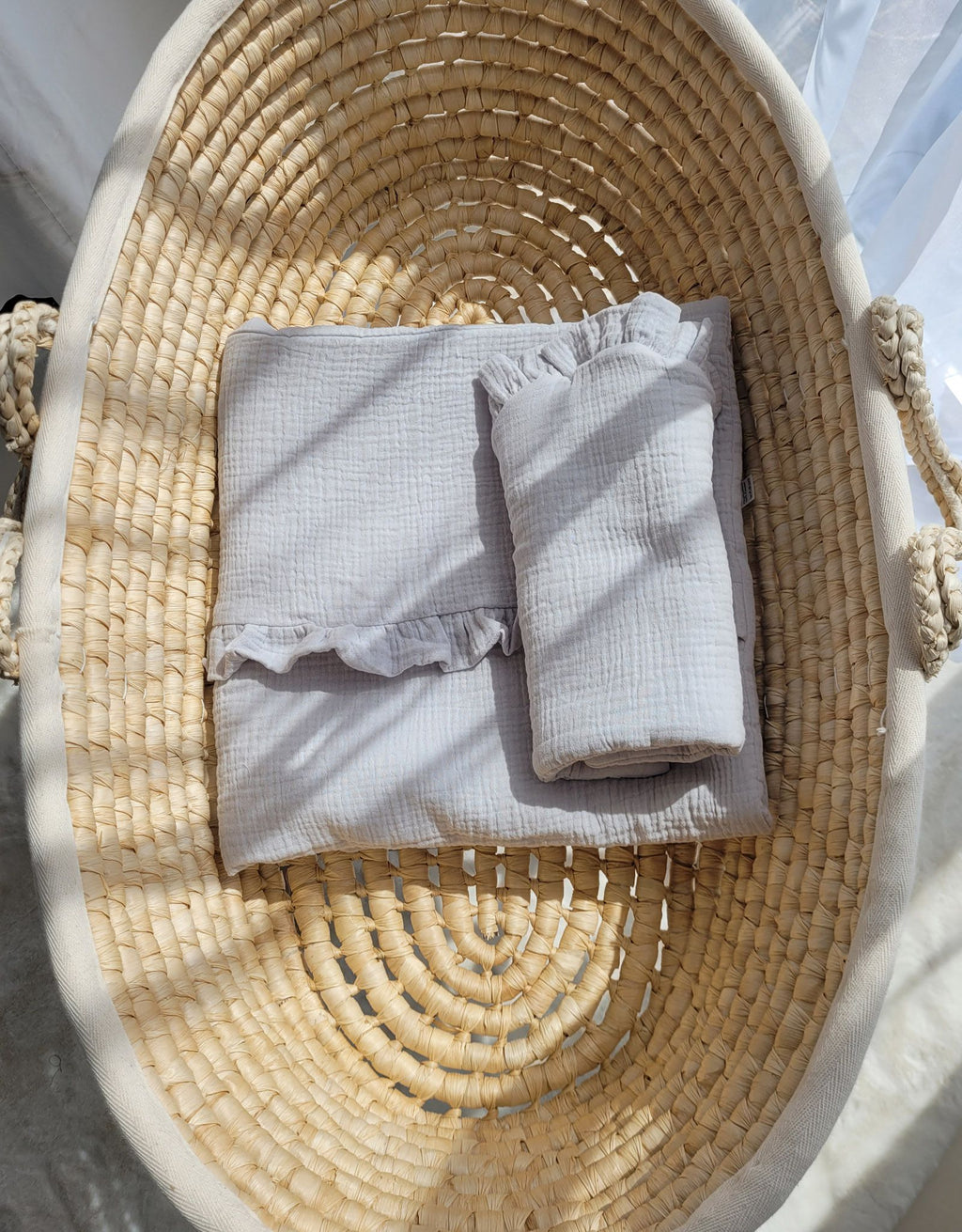 Duvet and a flat pillow MUSLIN with a frill- 2pcs set - grey