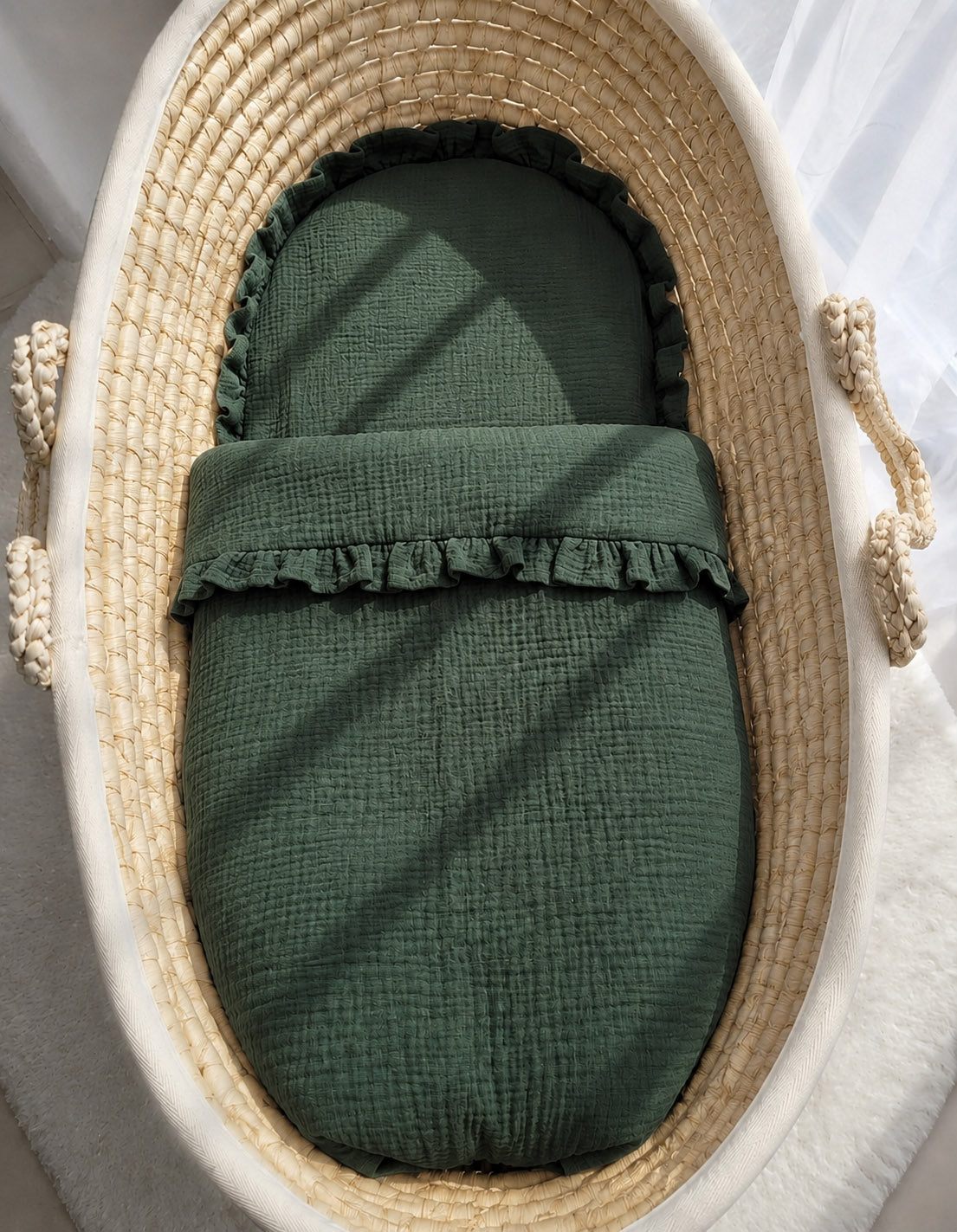 Duvet and a flat pillow MUSLIN with a frill- 2pcs set - forest green