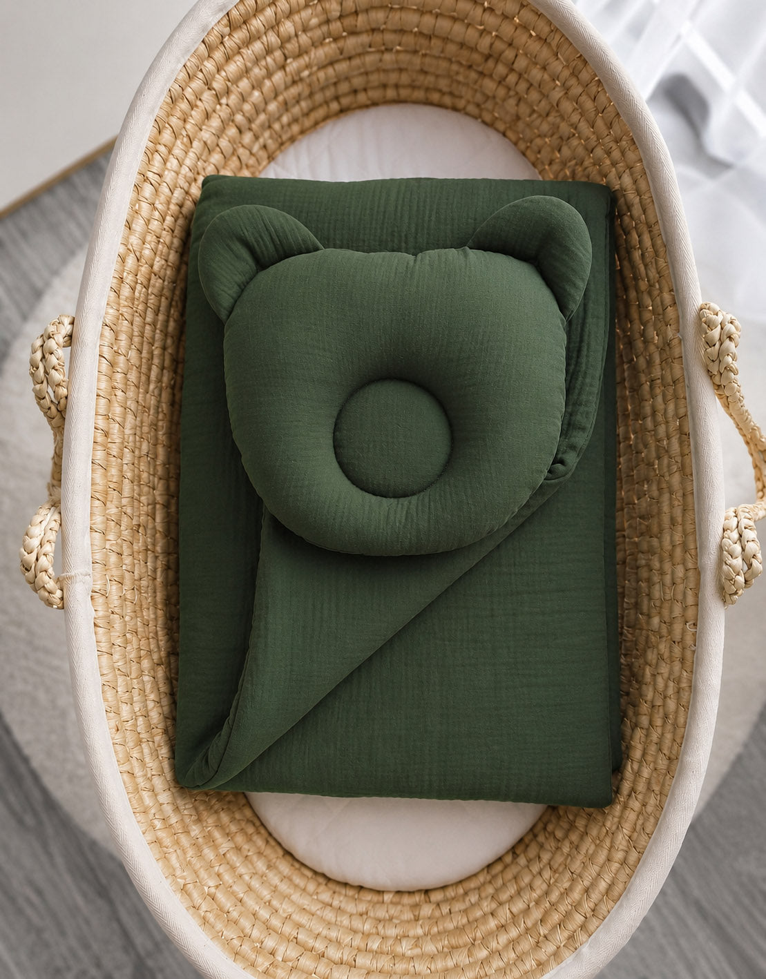 Duvet with pillow Teddy MUSLIN - 2pcs set - forest green
