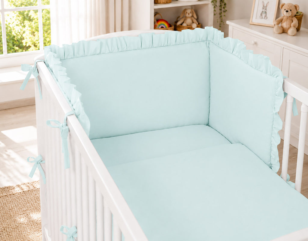 Universal baby bed bumper with frill - mint