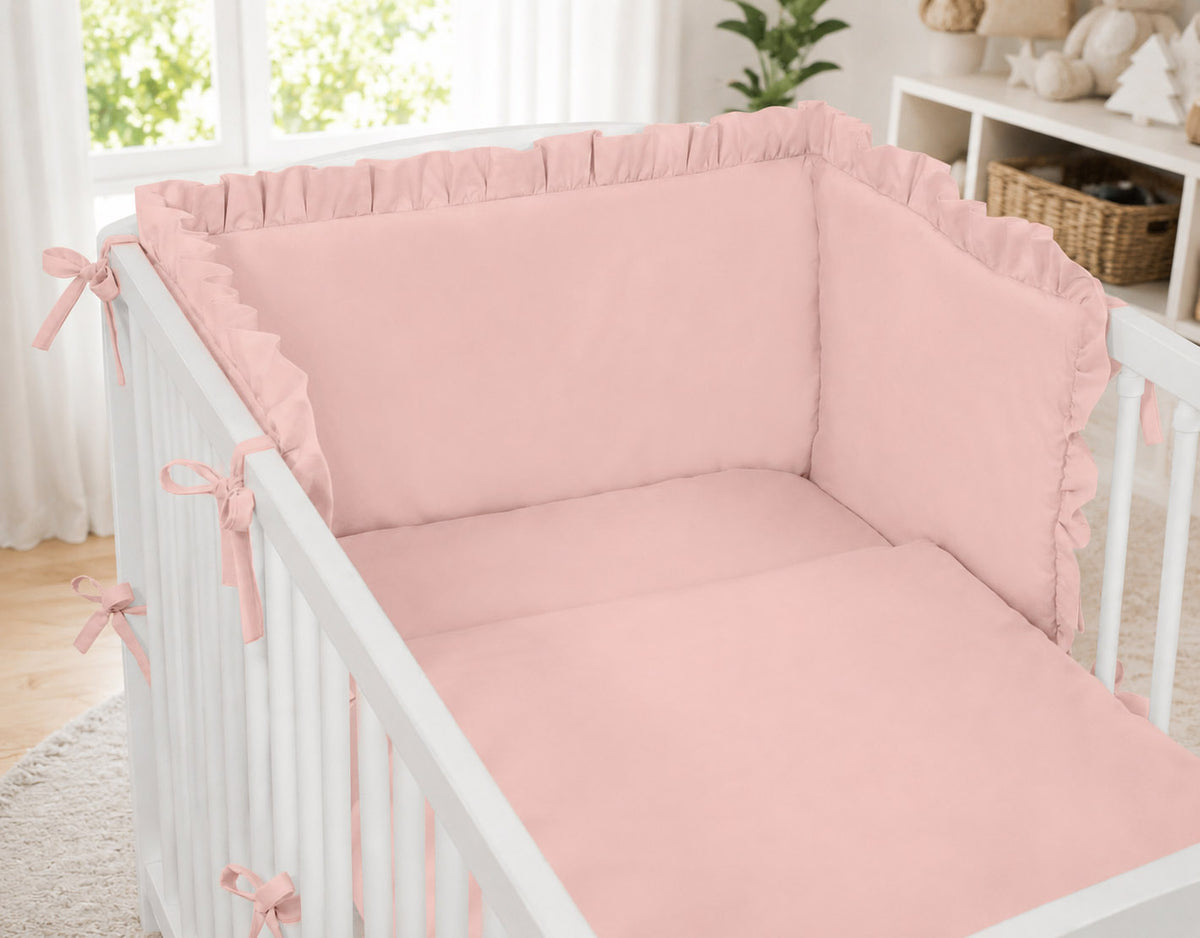 Universal baby bed bumper with frill - pastel pink