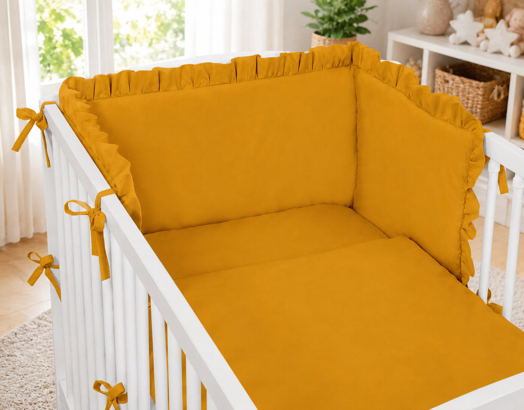 Universal baby bed bumper with frill - honey yellow