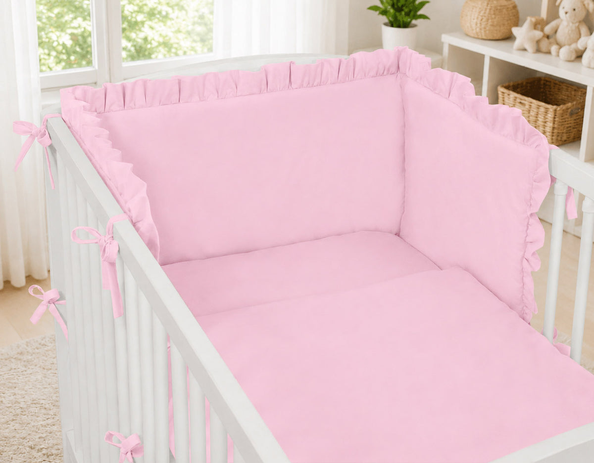 Universal baby bed bumper with frill - pink