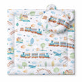 Duvet with pillow Teddy - 2pcs set - turquoise train